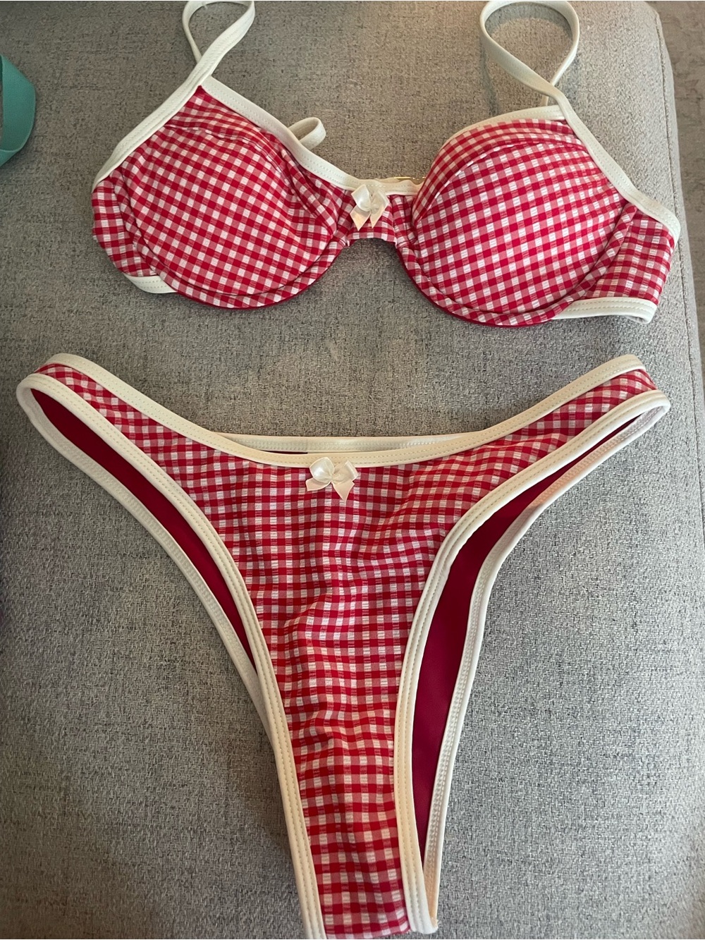 Strawberry Milk Mob Red Gingham Bikini with Cream Trim
